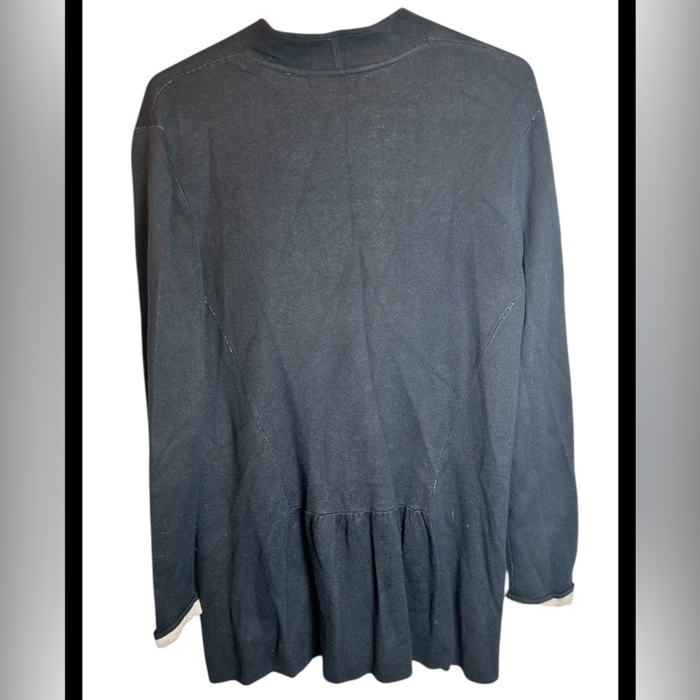 OST Black Tan Long Cardigan With Button And Peplum Back Size Medium - Picture 3 of 4